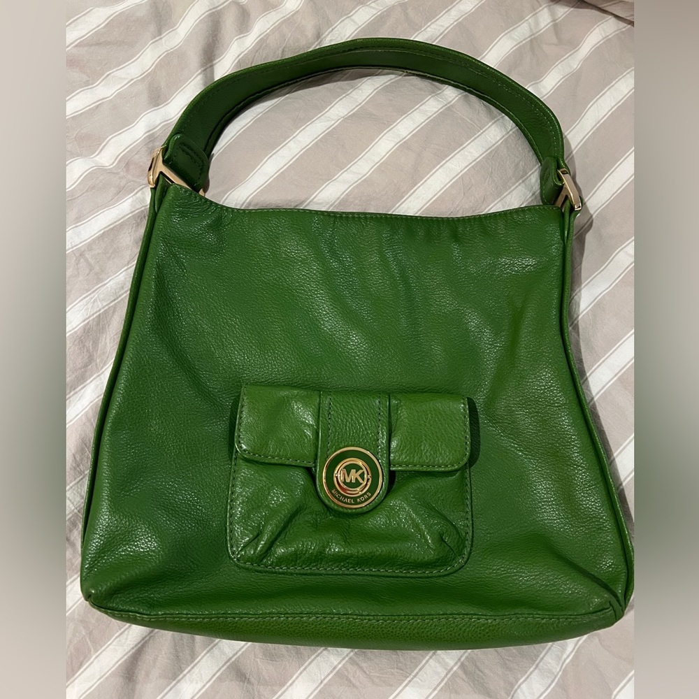 Michael Kors green leather shoulder bag, gorgeous, soft green leather
